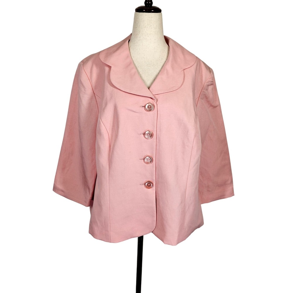 Emma James Blazer Womens 18P Linen Blend 3/4 Sleeve Button Up Petite Jacket‎